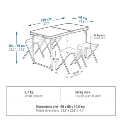 Quechua TABLE DE CAMPING PLIANTE - 4 TABOURETS - 4 À 6 PERSONNES -Équipement De Plein Air table de camping pliante 4 tabourets 4 a 6 personnes 1